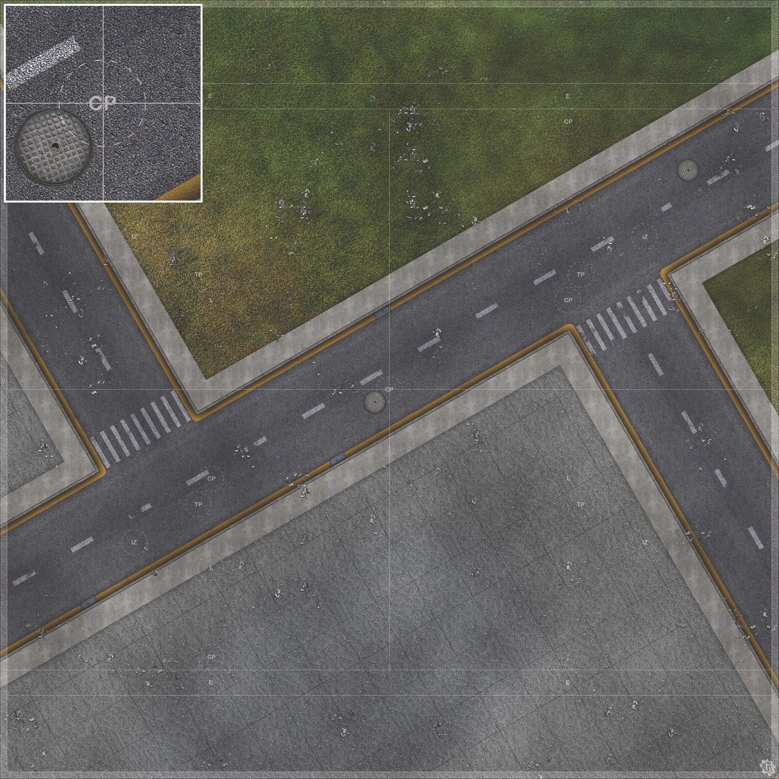 Mats by Mars: Park Avenue (Intersection) Tabletop Wargaming Play Mat