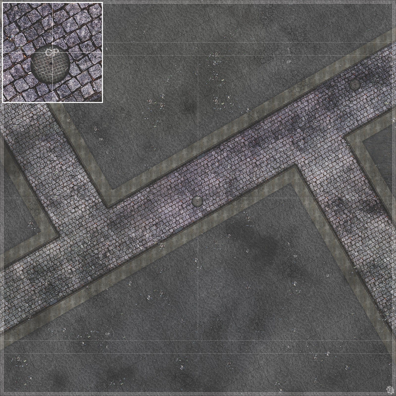 Mats by Mars: Victorian Alley (Intersection) Tabletop Wargaming Play Mat